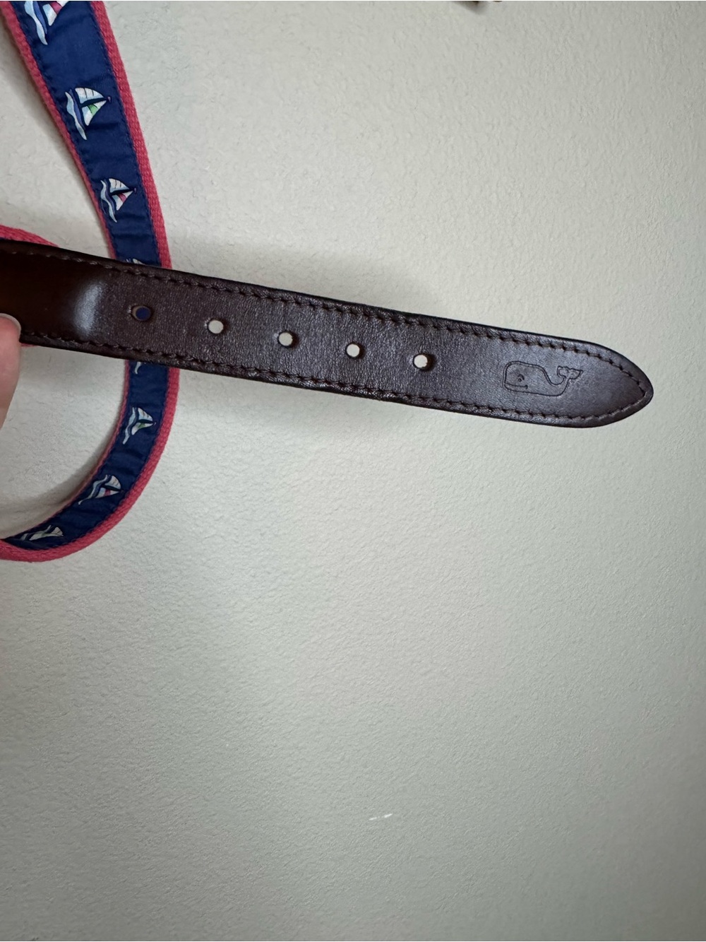 Vineyard Vines Sailboat Belt Size 26 Pink Canvas Leather Trim Preppy Belt - Picture 4 of 7